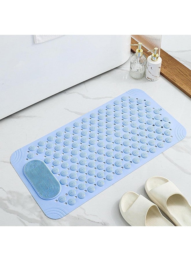 RichAxis Anti Skid Bath mat with Foot Scrubber for Bath Room Shower mat with Suction Cups & Drain Holes Silicone Floor mat for Kids & Adults (70 x 35, Blue) - Image 5