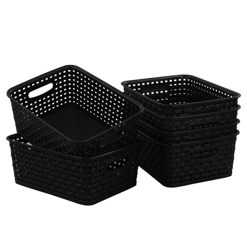 Begale 6-Pack Black Plastic Weave Baskets, Woven Organizer Bins