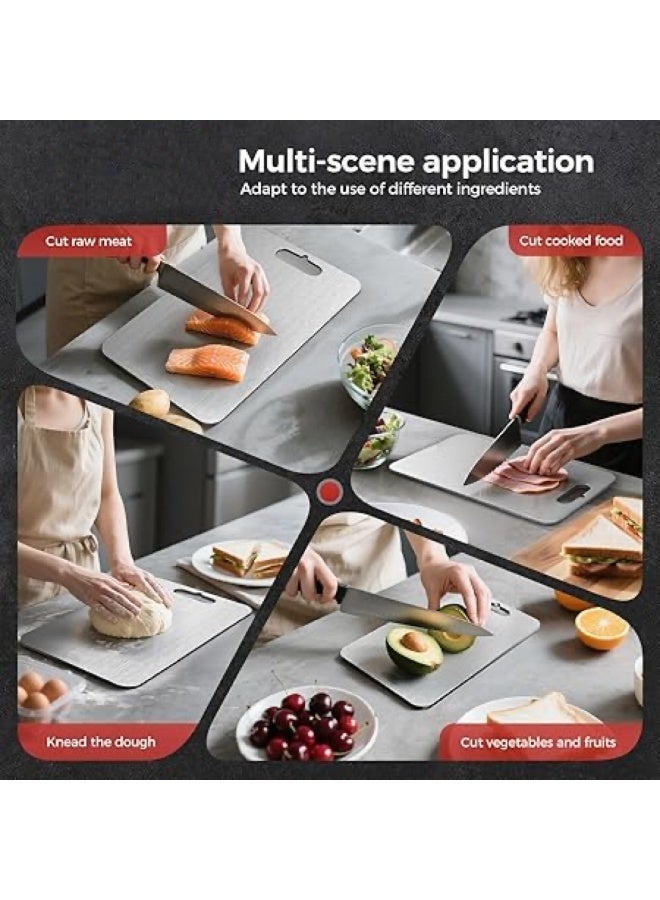 JoyousSto 304 Stainless Steel Cutting Board for Kitchen,Meat,Fruit,Pastry,Pizza,Cheese,Vegetable Metal Cutting Board,Double-Sided for Versatile Food Prep, Gentle on Knives, Stain meat Cutting Board For Anti-skid Double Side,Dough Board（39 * 28cm） - Image 5