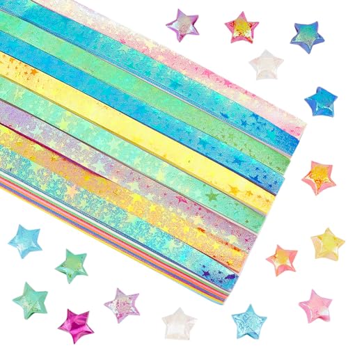 SUNNYCLUE 900Pcs 10 Colors Origami Star Paper Folding Stars Lucky Colorful Glitter Shimmer Rectangle Decoration Origamis Strip for Thanksgiving Christmas Arts DIY Handmade School Teaching Supplies - Image 1