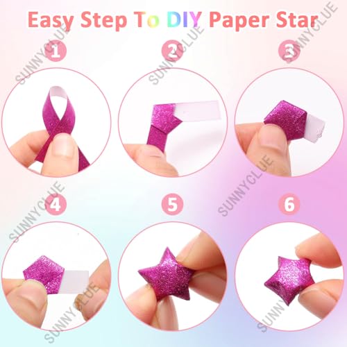 SUNNYCLUE 900Pcs 10 Colors Origami Star Paper Folding Stars Lucky Colorful Glitter Shimmer Rectangle Decoration Origamis Strip for Thanksgiving Christmas Arts DIY Handmade School Teaching Supplies - Image 3