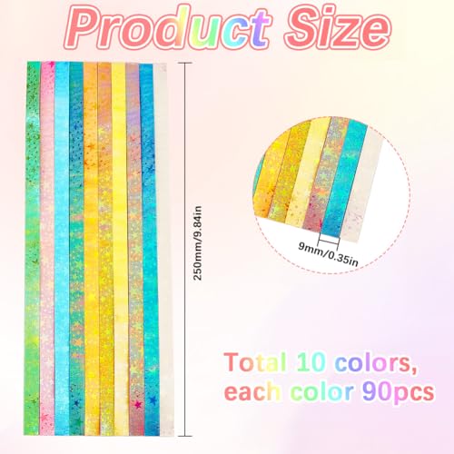 SUNNYCLUE 900Pcs 10 Colors Origami Star Paper Folding Stars Lucky Colorful Glitter Shimmer Rectangle Decoration Origamis Strip for Thanksgiving Christmas Arts DIY Handmade School Teaching Supplies - Image 2