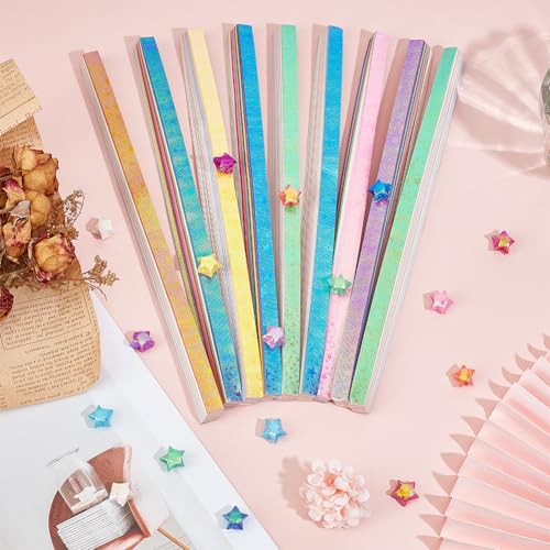 SUNNYCLUE 900Pcs 10 Colors Origami Star Paper Folding Stars Lucky Colorful Glitter Shimmer Rectangle Decoration Origamis Strip for Thanksgiving Christmas Arts DIY Handmade School Teaching Supplies - Image 4
