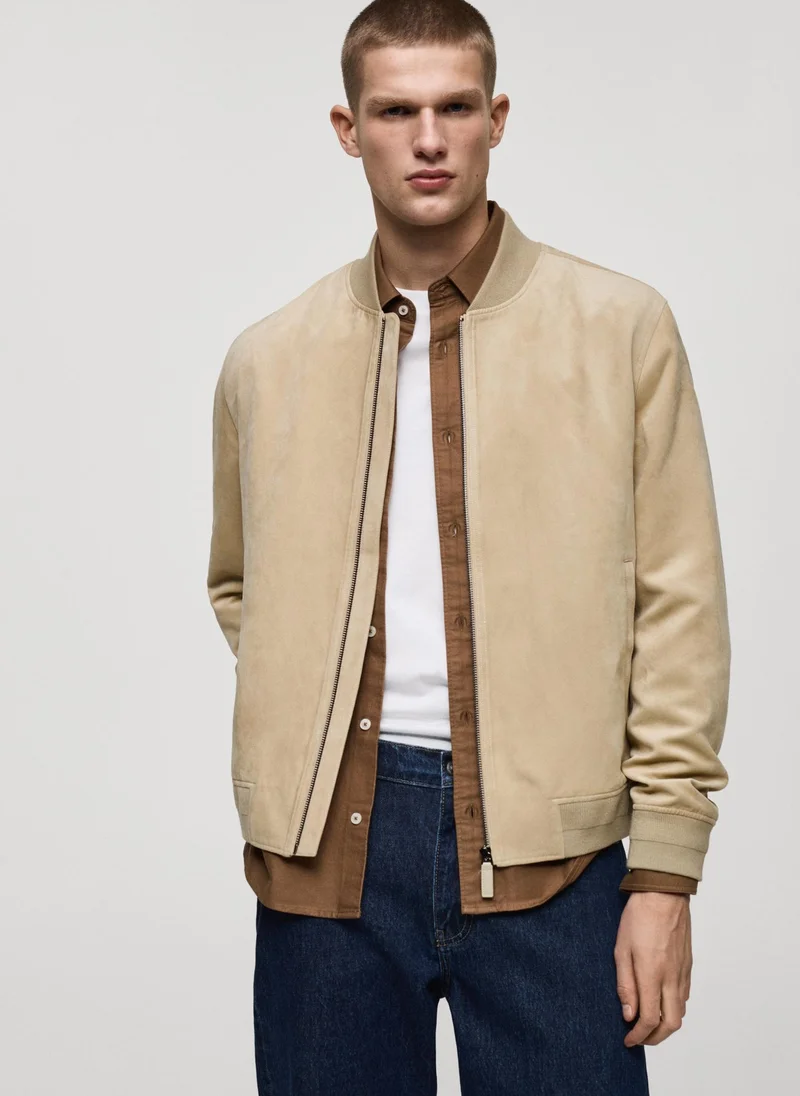 مانجو مان Suede-Effect Bomber Jacket