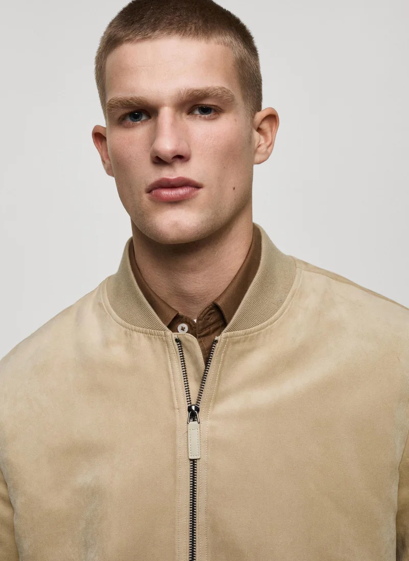 Mango Man Suede-Effect Bomber Jacket