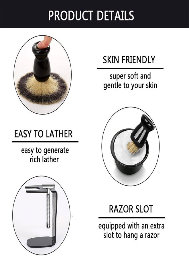 HAWAWA 3 in 1 Men Shaving Kit, Mens Shaving Brush and Bowl Set, Shaving Brush Set for Men with Shave Brush Bowl ABS Stand with Razor Slot, Men's Grooming Kit & Professional Salon Shaving Tool - Image 3