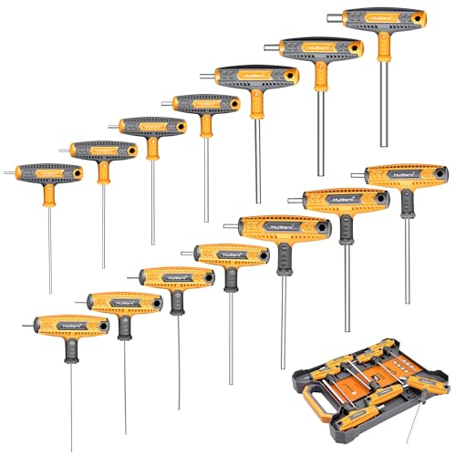 MULWARK 14 PC T-handle Allen Wrench Set Metric and Standard with T Handle Hex Key and Long Hex Driver Set |Christmas Gift|Wall-Mounted Storage Box, Clear Marking, Two-Tip Design, and Chamfered Tips - Image 1