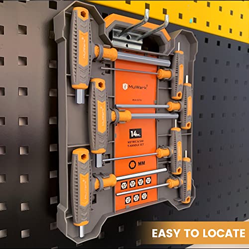 MULWARK 14 PC T-handle Allen Wrench Set Metric and Standard with T Handle Hex Key and Long Hex Driver Set |Christmas Gift|Wall-Mounted Storage Box, Clear Marking, Two-Tip Design, and Chamfered Tips - Image 3