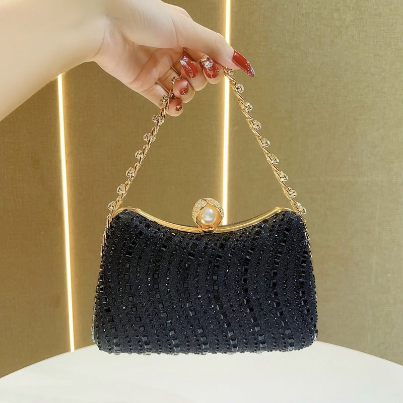 New Cross-border European and American Retro Style Fashion Diamond Bag Rhinestone Handbag Chain Bag High-end Sense Crossbody Evening Bag Dark blue - Image 3