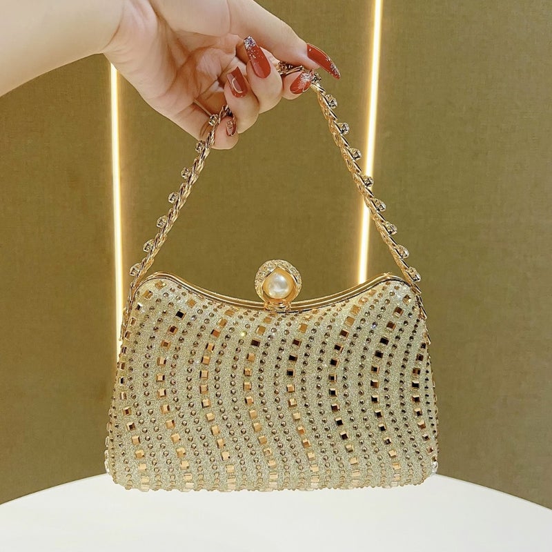 New Cross-border European and American Retro Style Fashion Diamond Bag Rhinestone Handbag Chain Bag High-end Sense Crossbody Evening Bag Dark blue - Image 5
