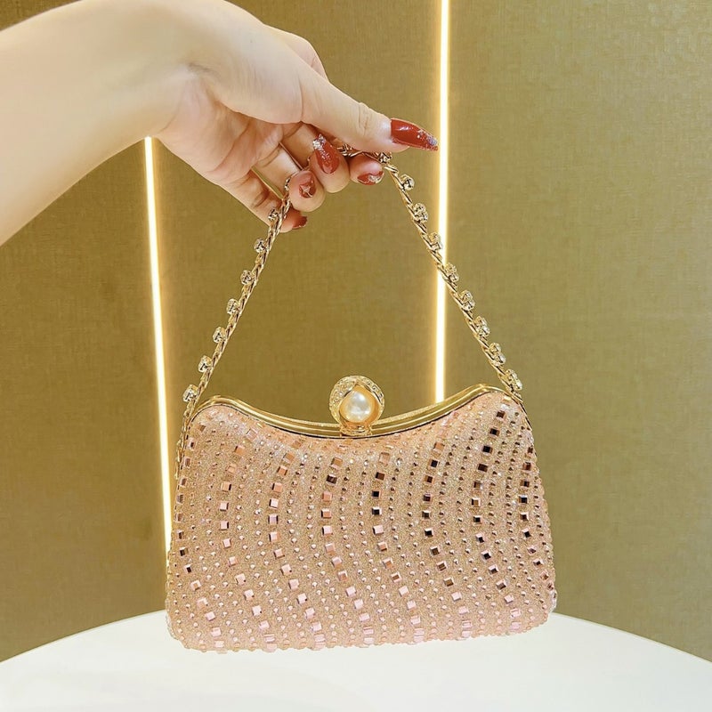New Cross-border European and American Retro Style Fashion Diamond Bag Rhinestone Handbag Chain Bag High-end Sense Crossbody Evening Bag Dark blue - Image 4