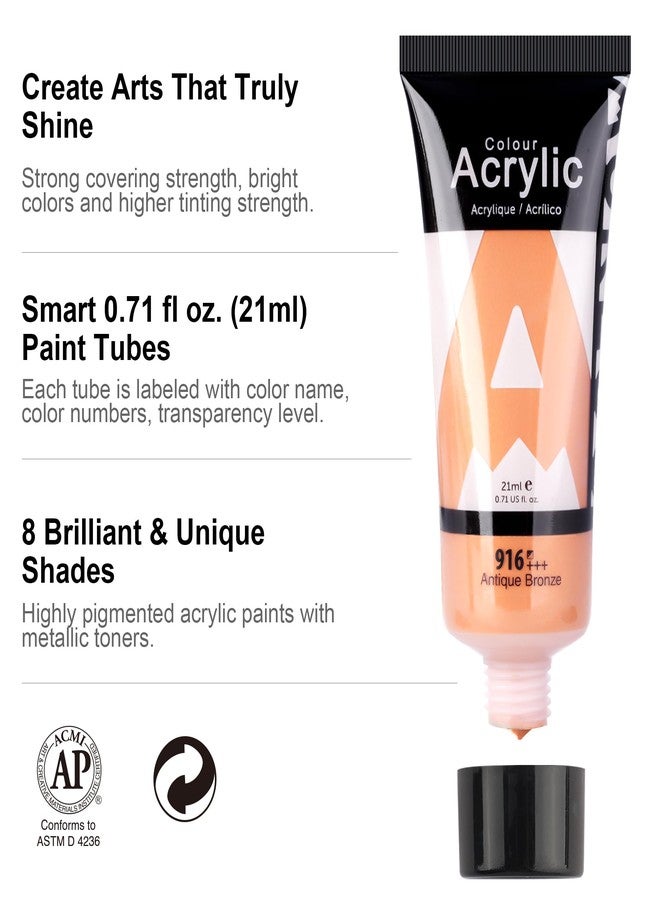 AUREUO Metallic Acrylic Paint Set - 8 Essential Colors 0.71 Fl Oz / 21ml Tubes Gold Silver Art Paints for Crafts Decor Rich Pigments Non-toxic Painting Supplies for Artists Hobby Painters Kids - Image 4