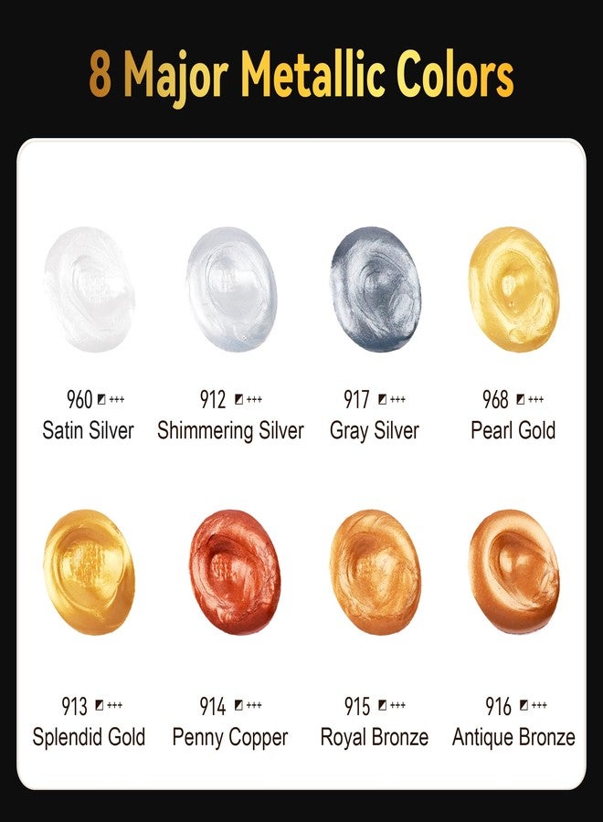 AUREUO Metallic Acrylic Paint Set - 8 Essential Colors 0.71 Fl Oz / 21ml Tubes Gold Silver Art Paints for Crafts Decor Rich Pigments Non-toxic Painting Supplies for Artists Hobby Painters Kids - Image 3
