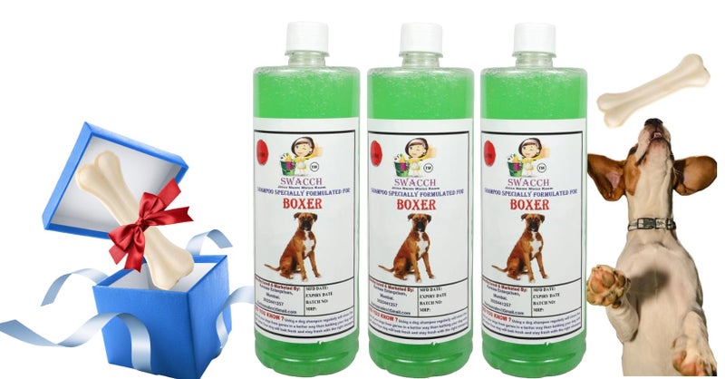 swacch Shampoo | Puppy Safe Shampoo | Boxer Dog Shampoo (1 Litre) (Pack of 3) Neem Alovera + Large White Bone | Dog Chew Bones | Teething chew Toy | Dental Teething | Combo Pack - Image 1