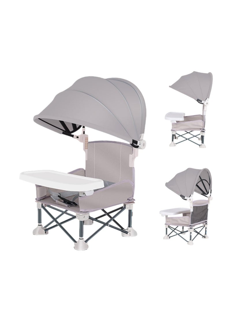 SYOSI Toddler Camping Chair, Portable High Chair with Parasol, Foldable Baby Camping Chair with Tray, Umbrella Kids Camping Folding High Chair for Outdoor Picnics Parties Family Meals (Gray) - Image 1
