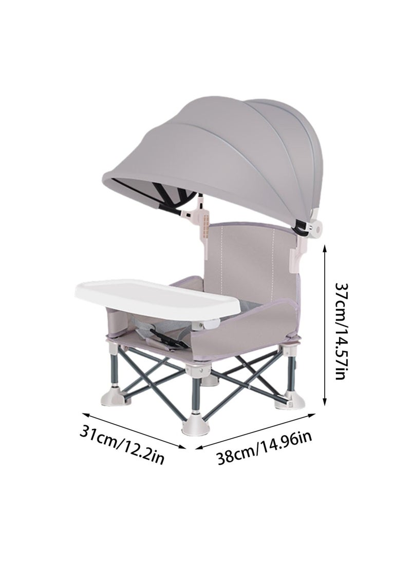 SYOSI Toddler Camping Chair, Portable High Chair with Parasol, Foldable Baby Camping Chair with Tray, Umbrella Kids Camping Folding High Chair for Outdoor Picnics Parties Family Meals (Gray) - Image 2