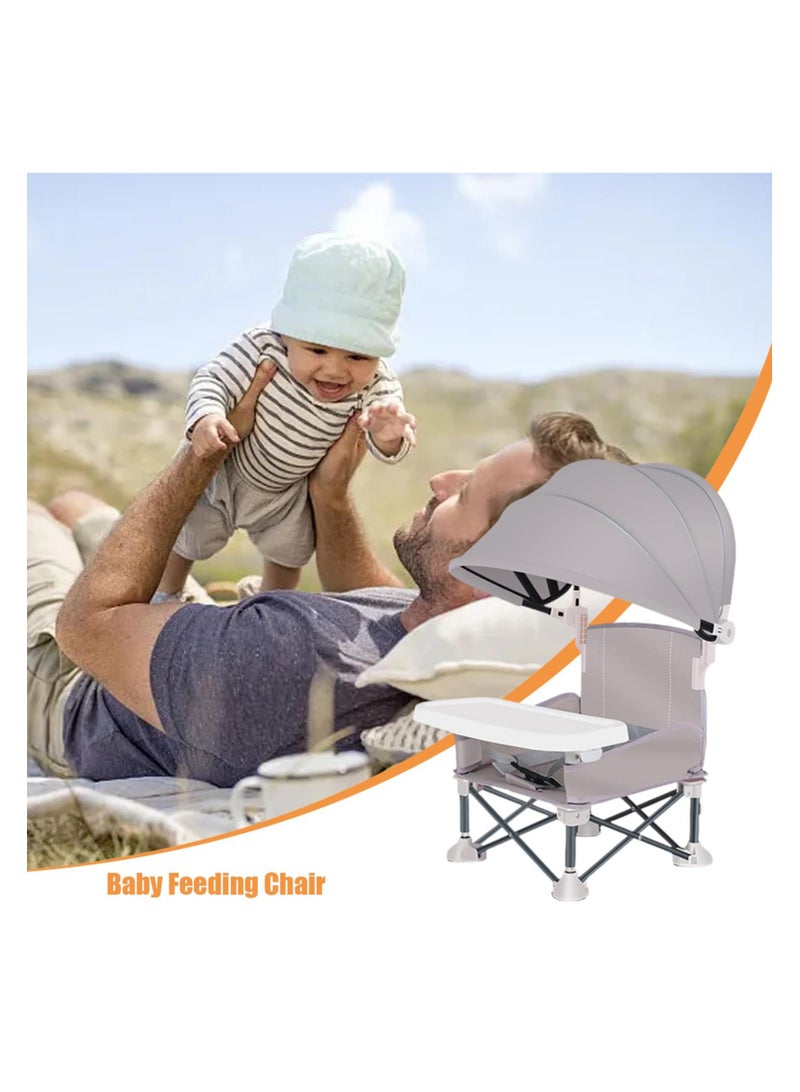SYOSI Toddler Camping Chair, Portable High Chair with Parasol, Foldable Baby Camping Chair with Tray, Umbrella Kids Camping Folding High Chair for Outdoor Picnics Parties Family Meals (Gray) - Image 3