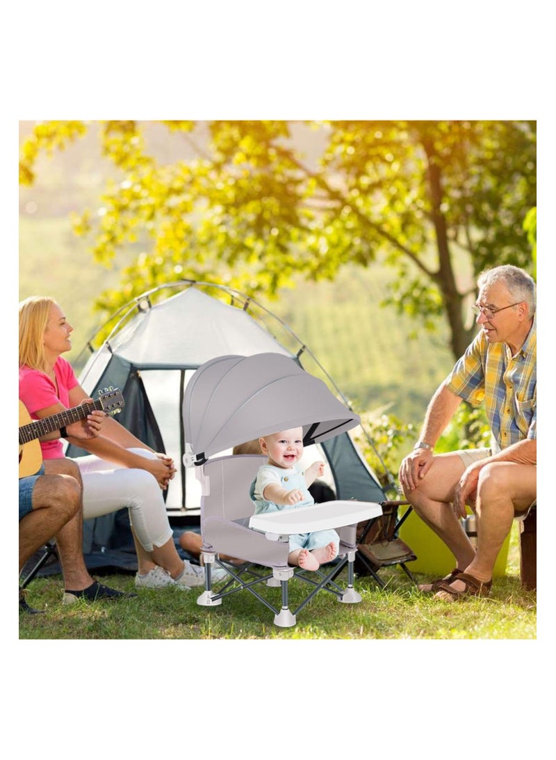 SYOSI Toddler Camping Chair, Portable High Chair with Parasol, Foldable Baby Camping Chair with Tray, Umbrella Kids Camping Folding High Chair for Outdoor Picnics Parties Family Meals (Gray) - Image 4