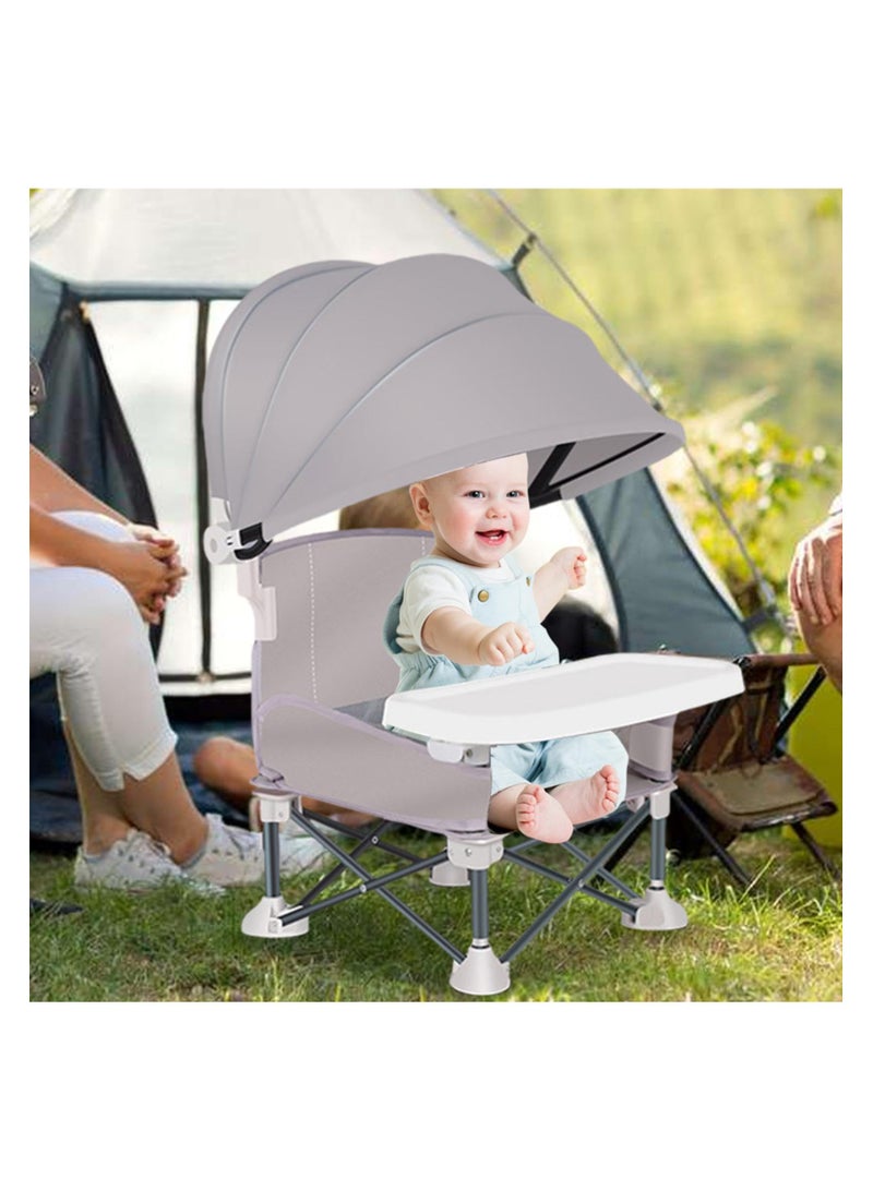 SYOSI Toddler Camping Chair, Portable High Chair with Parasol, Foldable Baby Camping Chair with Tray, Umbrella Kids Camping Folding High Chair for Outdoor Picnics Parties Family Meals (Gray) - Image 5