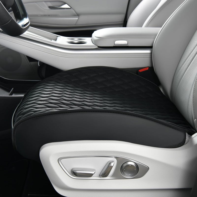 POKSRI Universal Faux Leather Car Seat Cover - Black Front Cushion Protector - Image 2