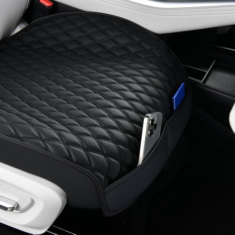 POKSRI Universal Faux Leather Car Seat Cover - Black Front Cushion Protector - Image 5