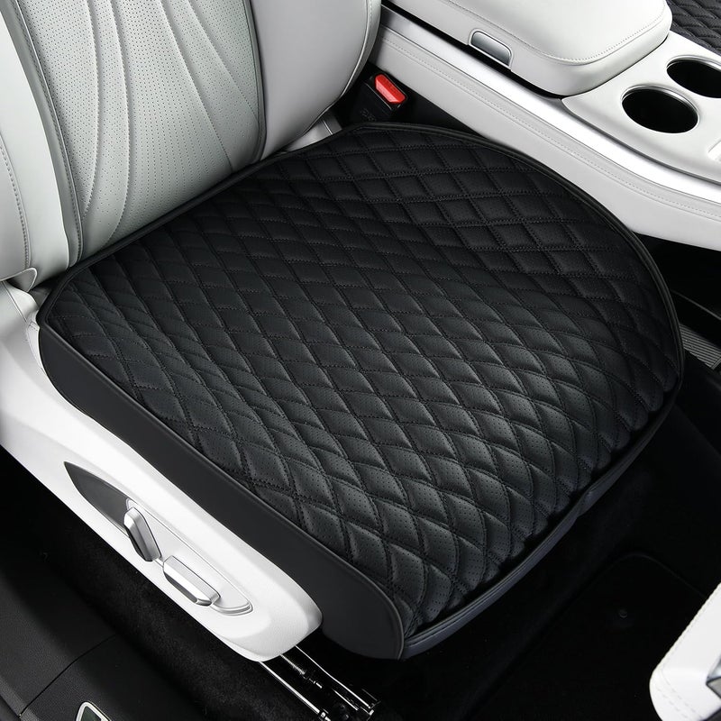POKSRI Universal Faux Leather Car Seat Cover - Black Front Cushion Protector - Image 1