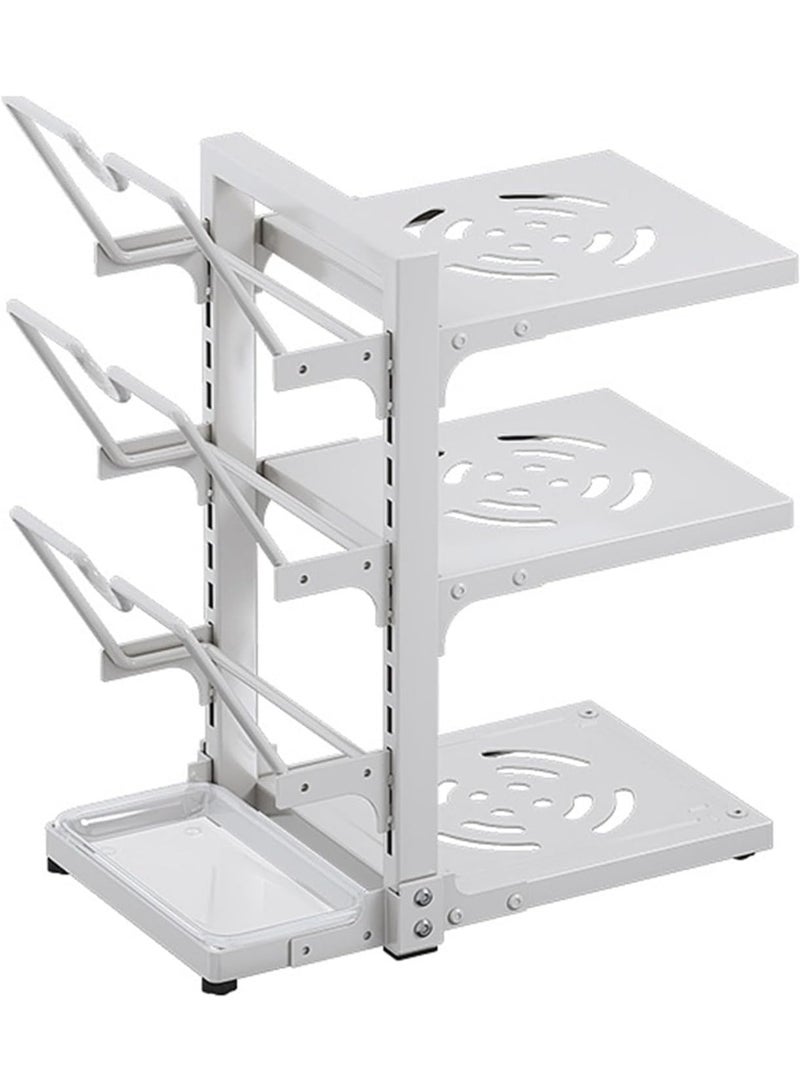 بلومنغ تايم رف منظم لأواني المطبخ قابل للتعديل بثلاث طبقات مع خطافات جانبية وصينية تجميع التنقيط - Image 1