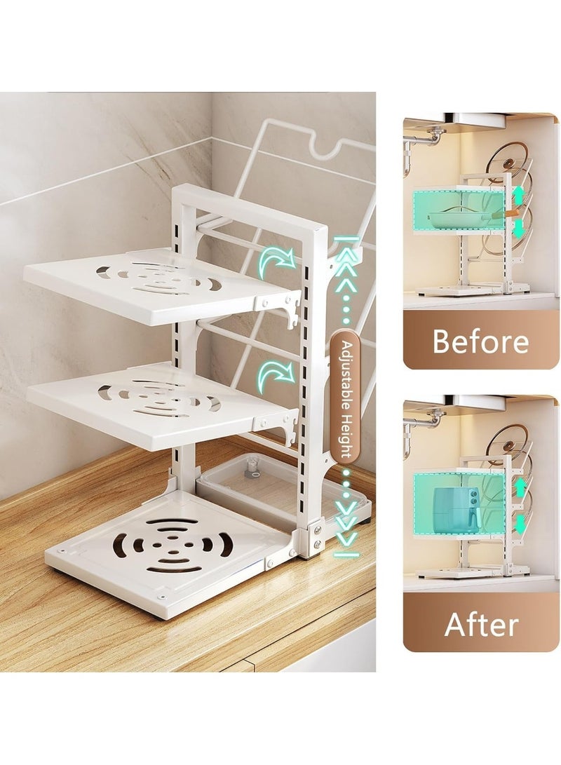 بلومنغ تايم رف منظم لأواني المطبخ قابل للتعديل بثلاث طبقات مع خطافات جانبية وصينية تجميع التنقيط - Image 2