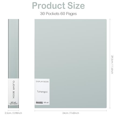 Tuhangcc Binder with Plastic Sleeves 30-Pocket with Clear Sheet Protectors 8.5"x11", Heavy Duty Art Portfolio Folder, Presentation Book Display 60 Pages of Document Organizer(Space Gray) - Image 2