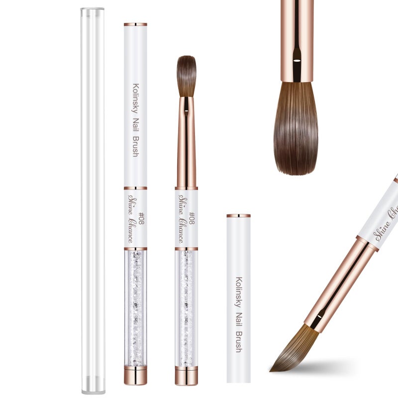 Shine Chance Acrylic Nail Brush Size 8 100 Real Kolinsky Art Nail Brush for Acrylic Powder Application Handmade Women Manicure Nail Extension Tool for Professional DIY Home Salon and Beginners