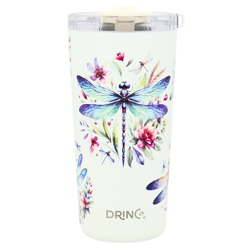 Drinco  20 oz Stainless Steel Tumbler  Double Walled Vacuum Insulated Mug With Lid 2 Straws For Hot  Cold Drinks 20oz Dragonfly