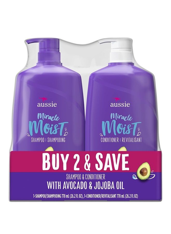 Aussie Miracle Moist Shampoo & Aussie Miracle Moist Conditioner, 26.2 Fl Oz (Pack of 2) - Image 1