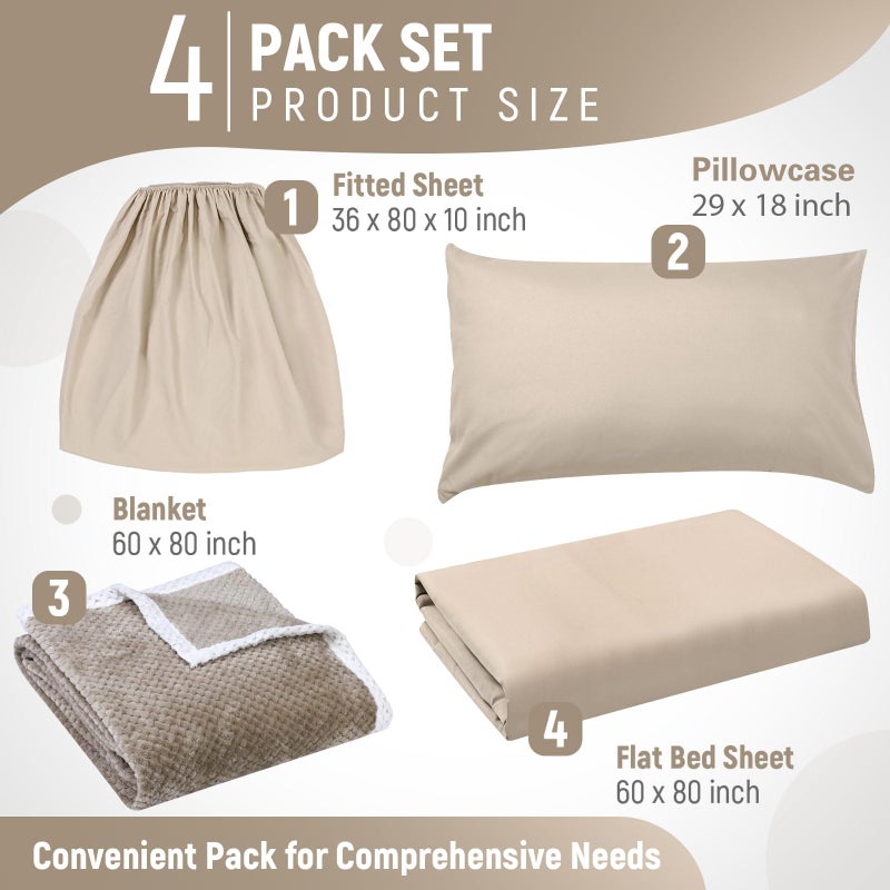SmoothNovelty SmoothNovelty 4 Pcs Hospital Bed Sheets Set  Soft Knitted Standard Sheets Quality  Include Fitted Sheet  Quilt Cover  Pillow Case and Blanket (Camel)  - Image 2