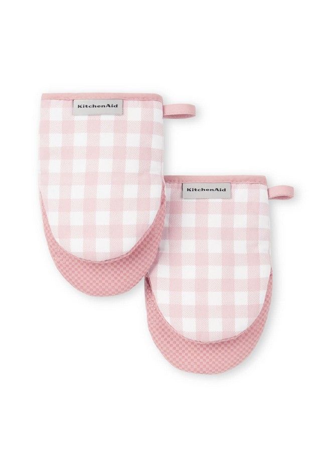 KitchenAid Gingham Mini Oven Mitt 2Pack Set Dried Rose 5.5"X8" - Image 1