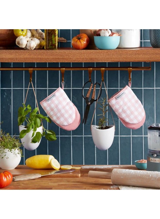 KitchenAid Gingham Mini Oven Mitt 2Pack Set Dried Rose 5.5"X8" - Image 3
