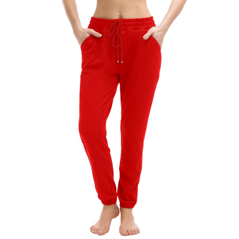 Walifrey Womens Joggers with Pockets, Drawstring Sweatpants Women for Lounging Jogging Gym and Workout BrightRed,1 Pack BrightRed L - Image 1