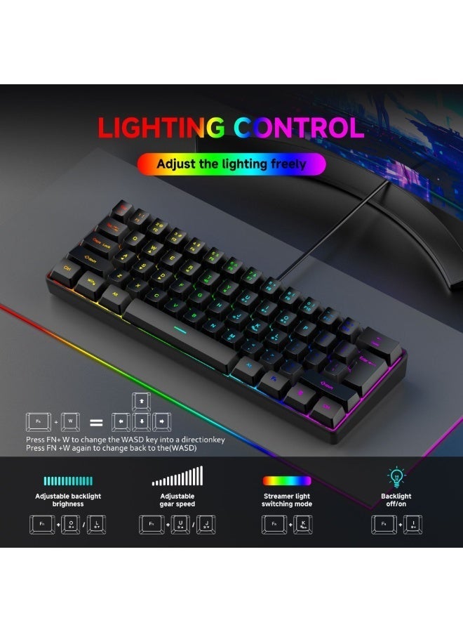 هيروسبيس لوحة مفاتيح ألعاب ميكانيكية RGB بسلك، لوحة مفاتيح ميكانيكية مدمجة بـ61 مفتاح - Image 3
