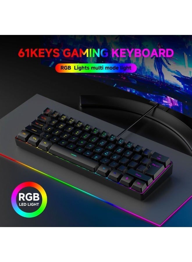 هيروسبيس لوحة مفاتيح ألعاب ميكانيكية RGB بسلك، لوحة مفاتيح ميكانيكية مدمجة بـ61 مفتاح - Image 2