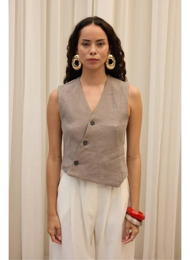 Bohemai  Elod Button Detail Smoked Linen Vest for Women | Best Price UAE
