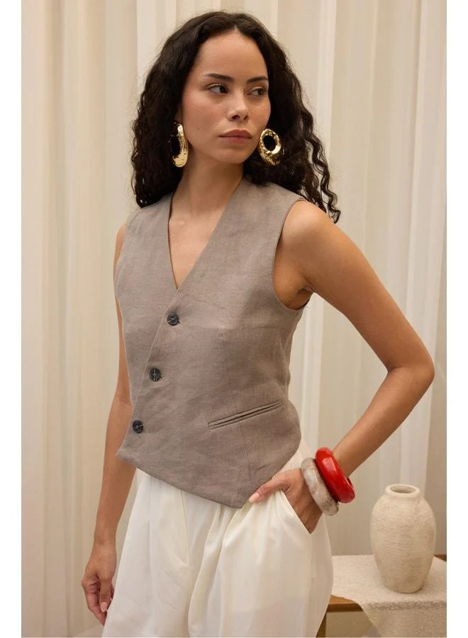 Elod Button Detail Smoked Linen Vest