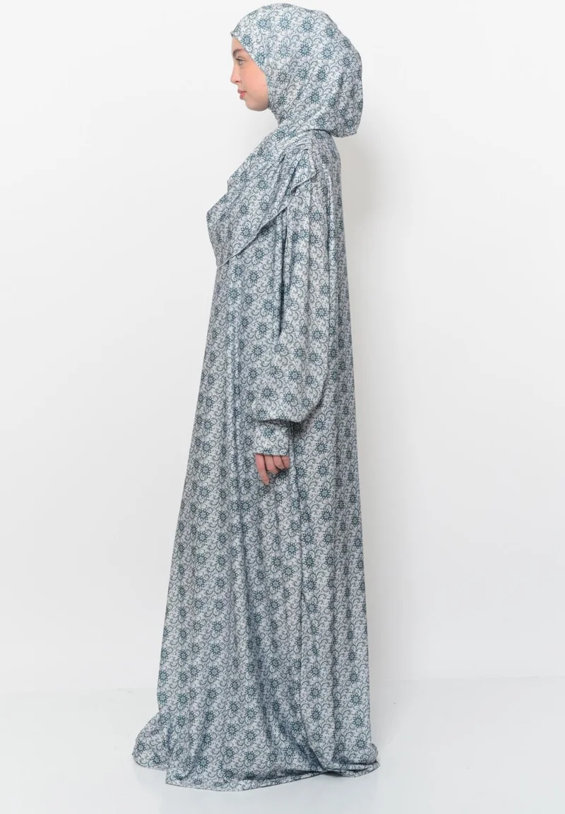 التوبة Practical One Piece Sun Patterned Sleeves Removable Headscarf Lycra Hijab Prayer Dress 990 0330