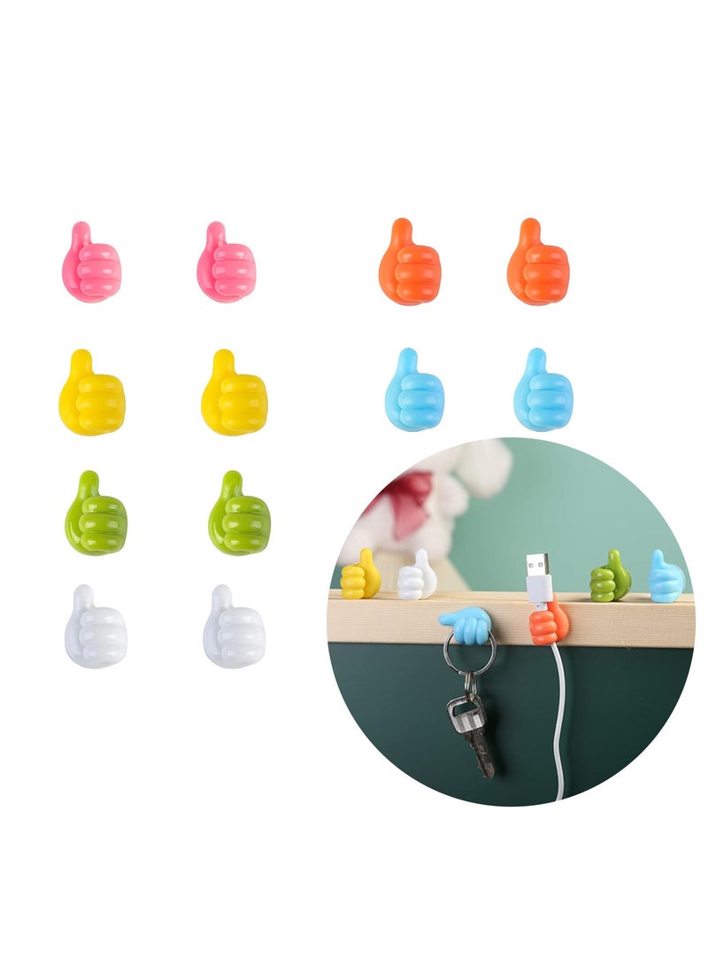 Thumb Wall Hooks for Hanging, 12 Pcs Creative Silicone Self Adhesive Thumb Cable Organizer Clips, Multifunction Nails-Free Finger Adhesive Hooks for Kitchen Living Room Bedroom - Image 1