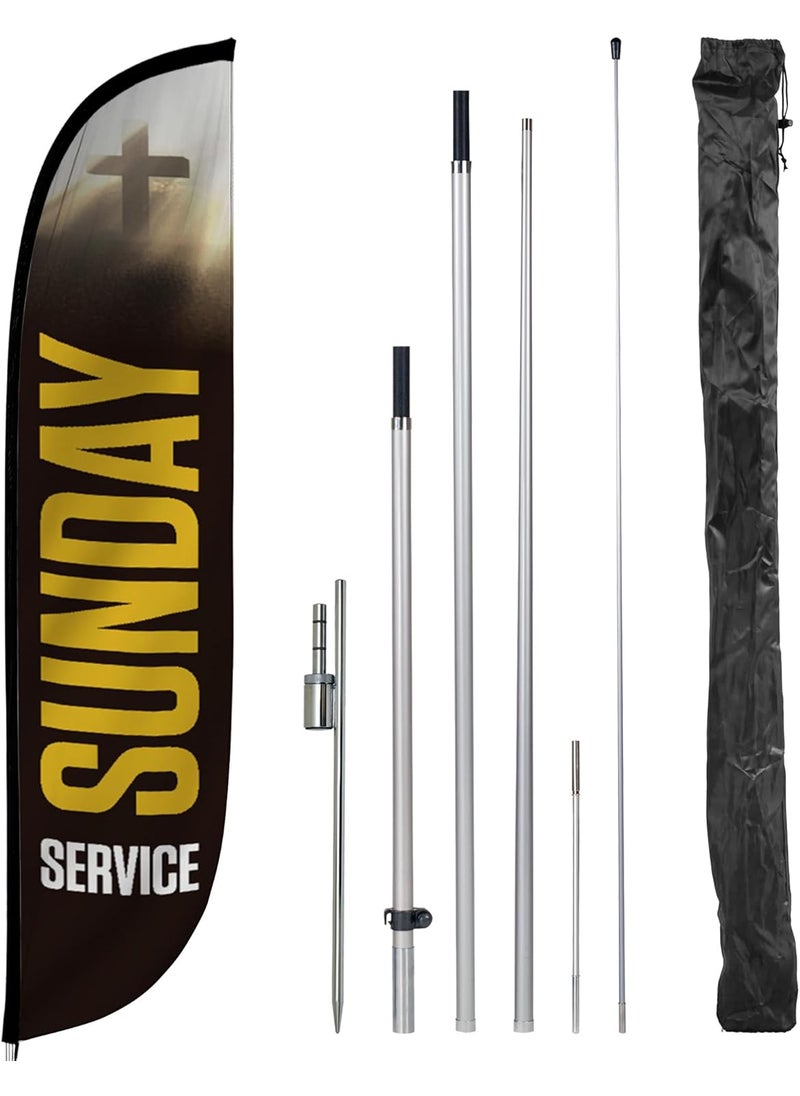 LookOurWay LookOurWay Feather Flag Set 12 ft Advertising Flag with Fiberglass Poles and Ground Spike for Business Promotion Church Theme Sunday Service  - Image 1