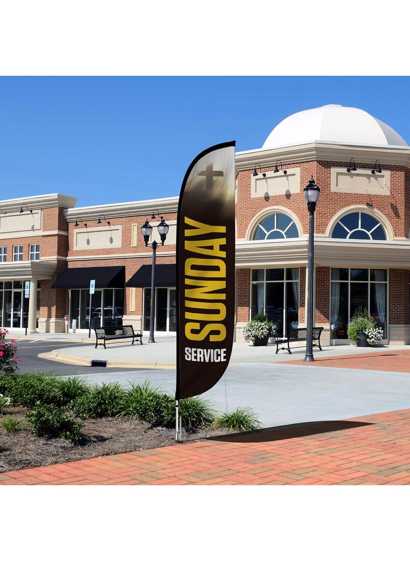 LookOurWay LookOurWay Feather Flag Set 12 ft Advertising Flag with Fiberglass Poles and Ground Spike for Business Promotion Church Theme Sunday Service  - Image 5