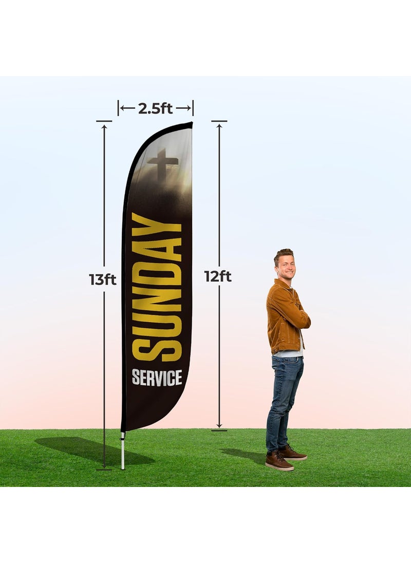 LookOurWay LookOurWay Feather Flag Set 12 ft Advertising Flag with Fiberglass Poles and Ground Spike for Business Promotion Church Theme Sunday Service  - Image 4