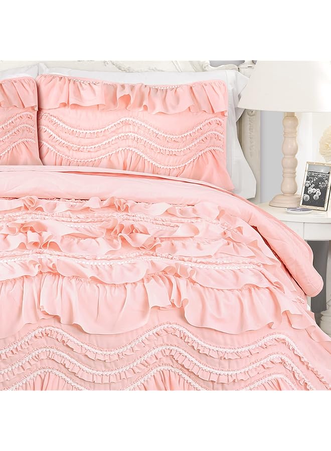 erorex Kemmy Quilt Ruffled Textured 2 Piece Twin Size Bedding Set Peach Blush - Image 2