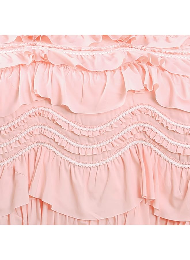 erorex Kemmy Quilt Ruffled Textured 2 Piece Twin Size Bedding Set Peach Blush - Image 3