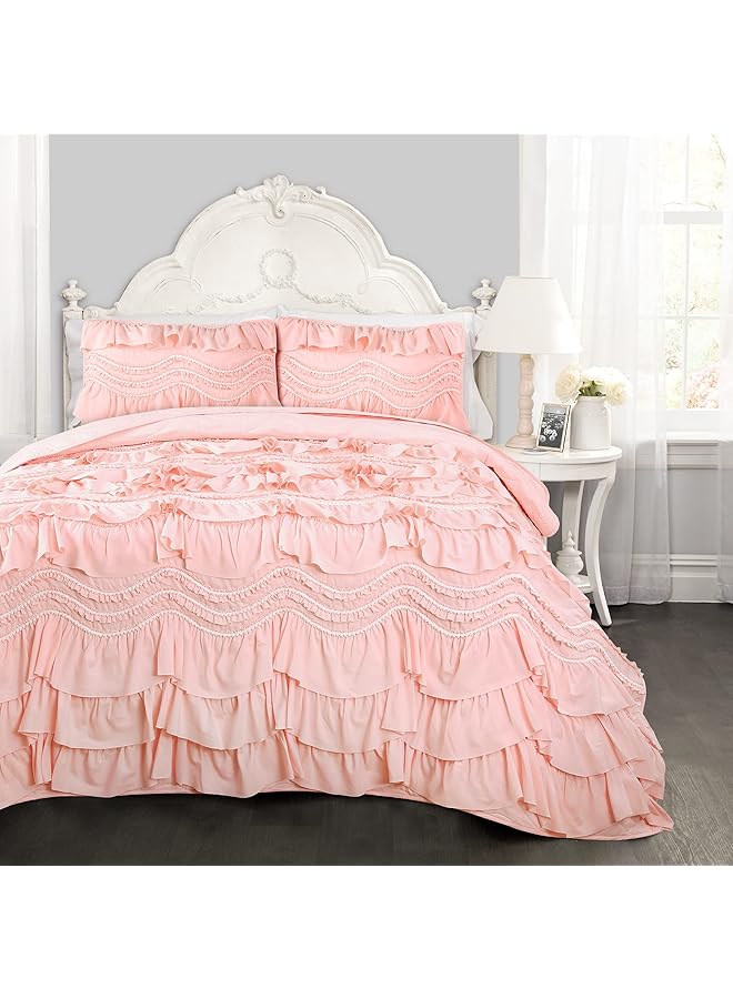 erorex Kemmy Quilt Ruffled Textured 2 Piece Twin Size Bedding Set Peach Blush - Image 1