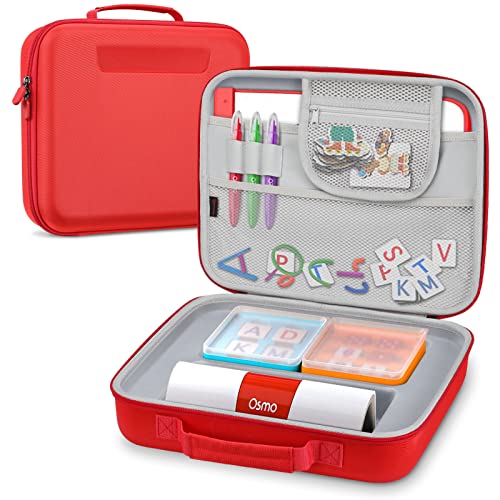 FINPAC Hard Carrying Case for Osmo Games, Grab-and-Go Large Storage Organizer Briefcase for Osmo Base for iPad, Creative Board, Markers, Pouch, Number, Tangram, Words Tiles, and Coding Blocks, Red - Image 1