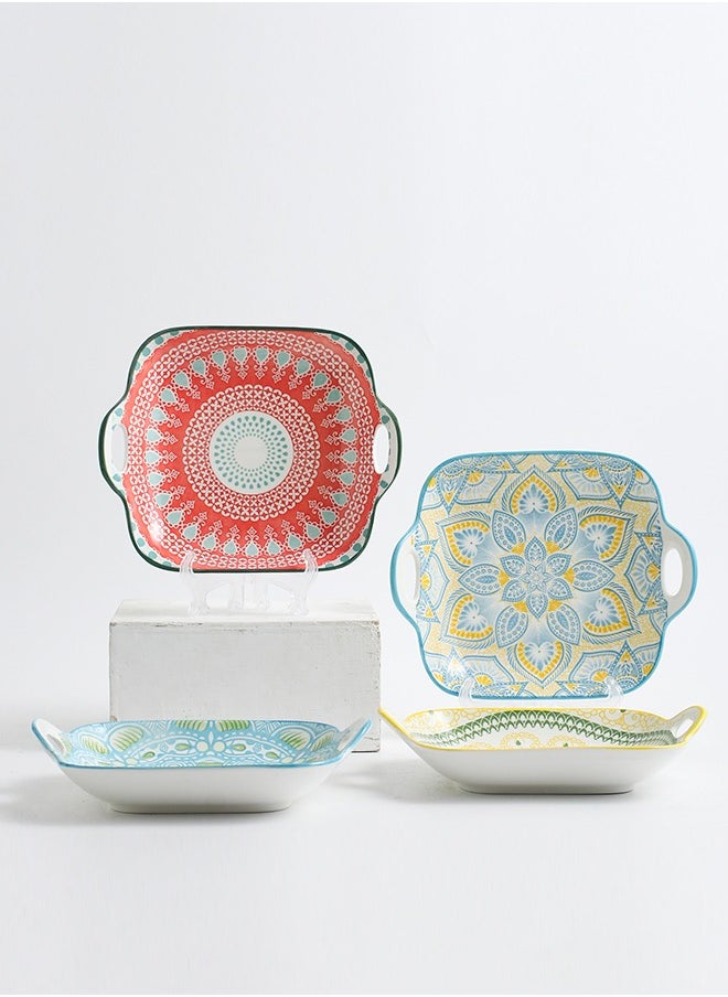 Shuer 4-Piece Hand Painted Ceramic Dinner Plates  23.7x19.6x5.2cm  - Image 2
